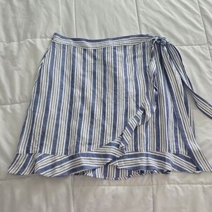 LOFT Blue and White Striped Wrap Skirt